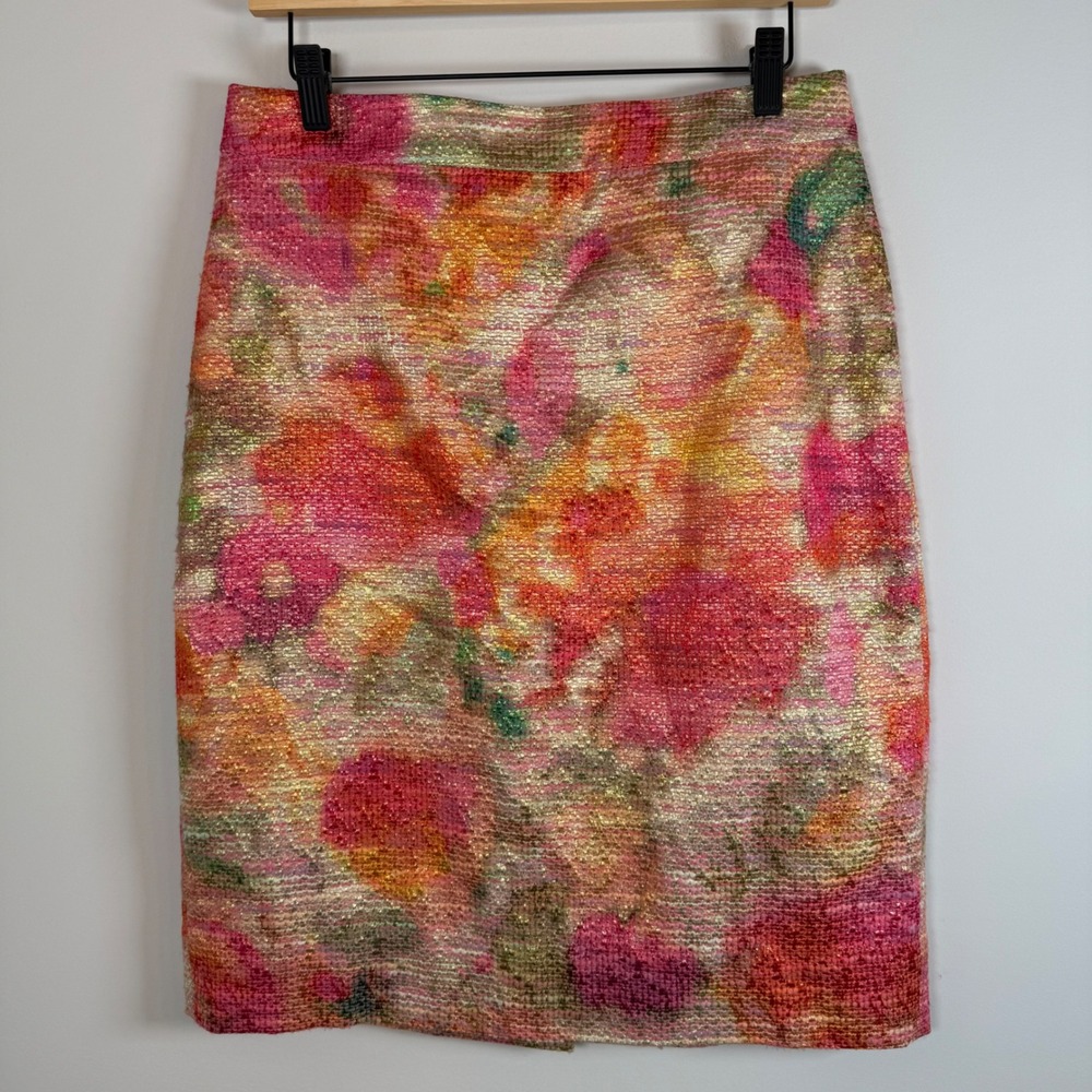 Kate Spade Marit Floral Print Tweed Metallic Pencil Skirt Midi Watercolor 10